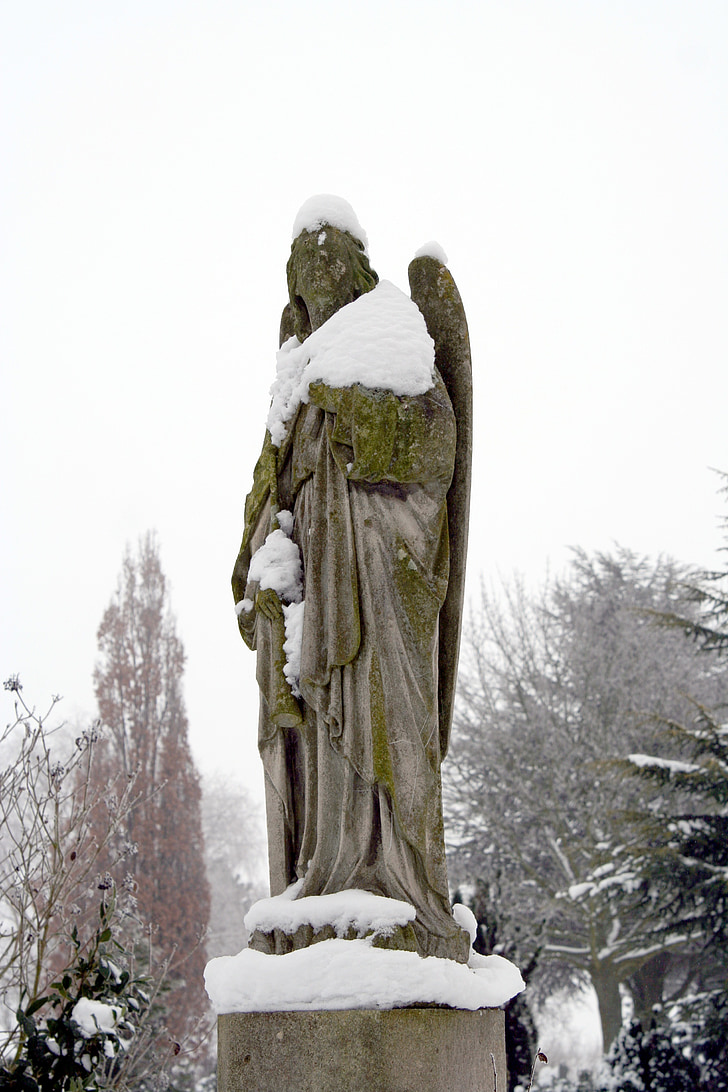 angelas, sniego, kapinės, akmuo, statula