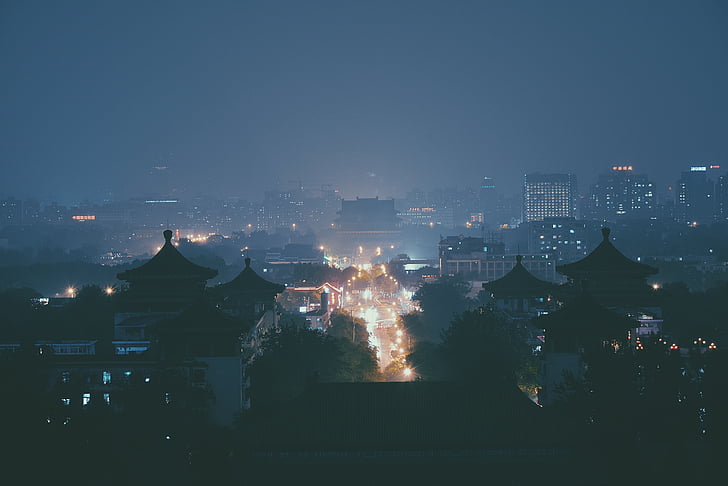 nit, paisatge urbà, ciutat, asiàtic, Japó, cel, urbà