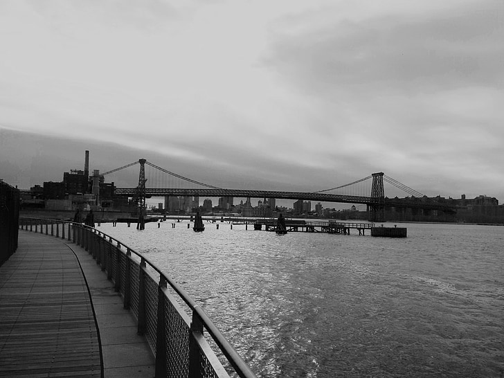 Ponte, Brooklyn, fiume, città, NYC, acqua, lungomare