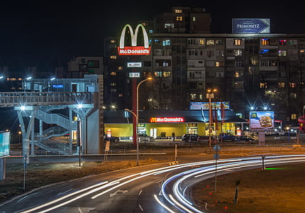 nit, trànsit, Bulgària, Burgas, ciutat, carretera, urbà