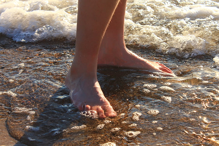 water, feet, evening light, sunset, baltic sea, nature, summer