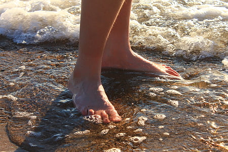 víz, láb, esti fényben, naplemente, Balti-tenger, természet, nyári