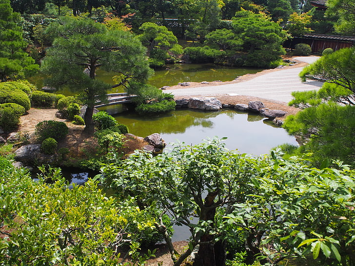 zen, japan, garden, pond, foliage, asia, mare