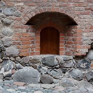 slottet døren, døren fordybning, murstensvæg, tyk væg, Castle