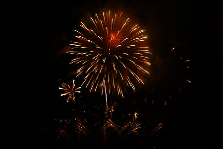 fireworks, celebrate, new year's eve, shower of sparks, orange, red, new year's day