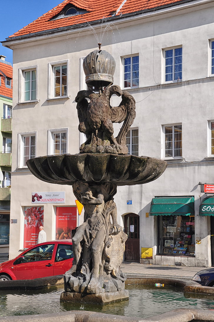 the fountain in the baroque style, barok, fountain, 1695, eagle in the crown, sandstone, monument