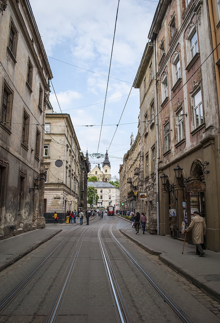 vasúti, Lviv, Ukrajna, városi, városok, város, építészet