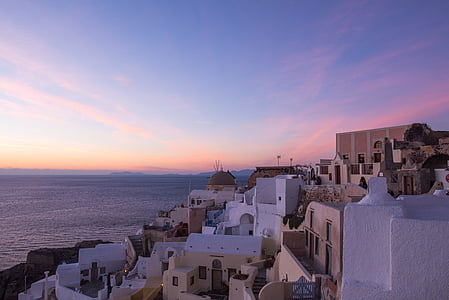 Santorini, zachód słońca, Magiczna godzina, Oia, Grecki, Grecja, Wyspa