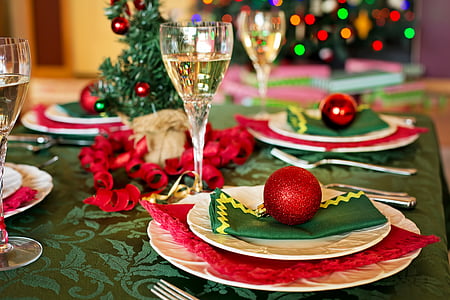 kerst tabel, kerstdiner, kerst diner instelling, tabel, vakantie, Kerst, diner