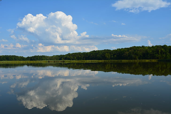 Bahía de Chesapeake, agua, reflexión, cielo, Maryland, paisaje, Río