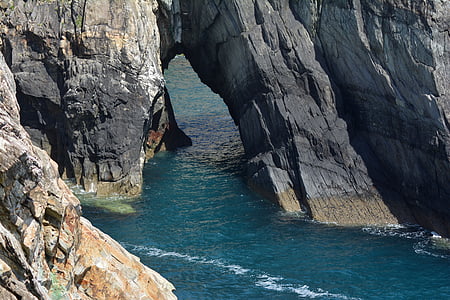 breakthrough, cliff, cliffs, sea, water, rock, steep slope