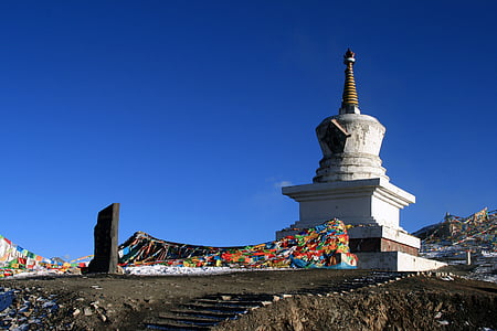 Sichuan, Wassily kandinsky, pli montagne, plier plus yamaguchi, plateau, ciel bleu, drapeaux de prières