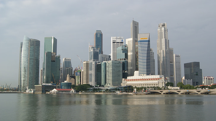 싱가포르, 스카이 라인, 이른 아침, 아키텍처, 아시아, 베이, 도시
