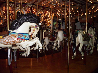 karuselis, karuselis, zirgs, uzjautrinājumu, braukt