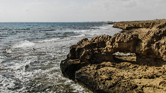 Ciprus, Ayia napa, rock, ablak, tengerpart, tenger, hullám