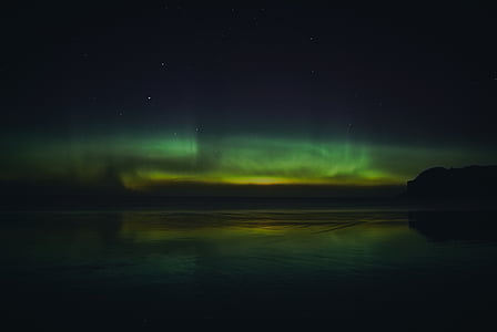 Aurora, verd, espai, cel, natura, reflexió, Mar