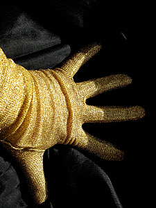 vingers, handschoen, goud, schaduw