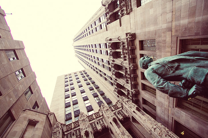 tribune building, chicago, skyscrapers, high-rises, downtown, statue, urban