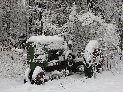 trator, vintage, equipamento agrícola, neve, gelo, Inverno