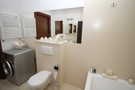 casa de banho, banho, WC, vaso sanitário, pia, espelho, apartamento