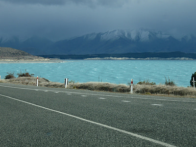 sjön, blå, Street, Nya Zeeland, bergen, vatten, Mountain