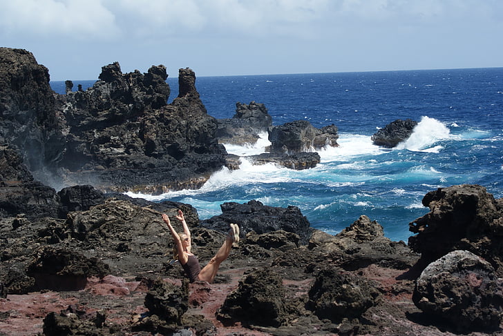 joga, Pilates, krasta, akmeņi, daba, Klusā okeāna, krasts