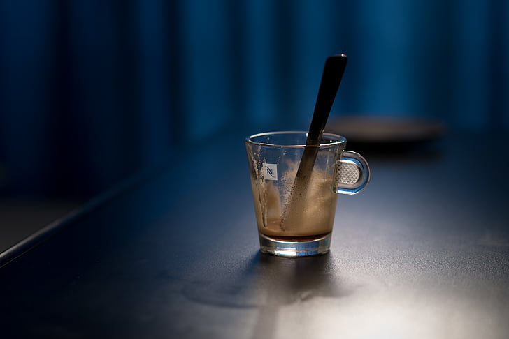 Bar, rozostření, káva, šálek kávy, chlad, pohár, tmavý