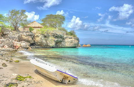 båt, stranden, kystlinje, Curacao, sjøen, hav, vann