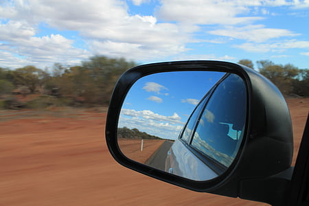 viaje por carretera, tierra roja, australia occidental, coche, espejo, naturaleza, transporte