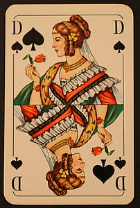 tarjeta que juega, mapa, juego de cartas, Pik, Señora, juego, blanco y negro