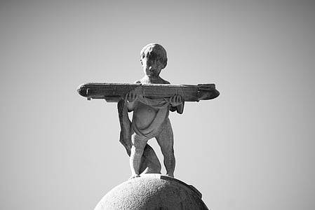 scala di grigi, Foto, ragazzo, statuetta, bianco e nero, bambino, Figura