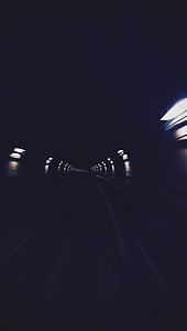 túnel, luces, oscuro, forma, corredor, punto de vista, carretera