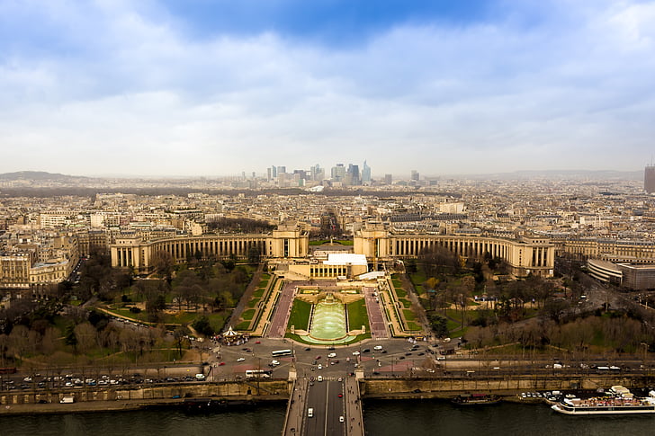 siluets, ēkas, cilvēki un kultūra, Paris, Francija, Aerial view, palais de chaillot