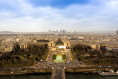 Skyline, budynki, gród, Paryż, Francja, Widok z lotu ptaka, palais de chaillot