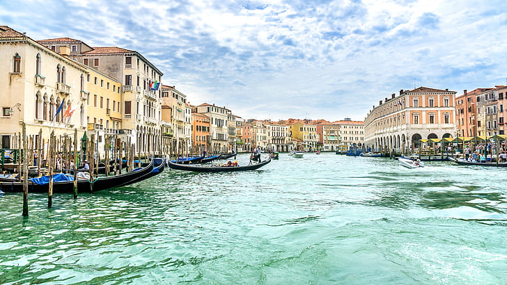 resor, Holiday, Venedig, gondoler, Canal grande, kanal, bostäder