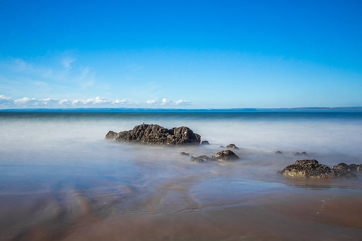 laut, terumbu karang, Pasang rendah, Pantai, Wales, Inggris