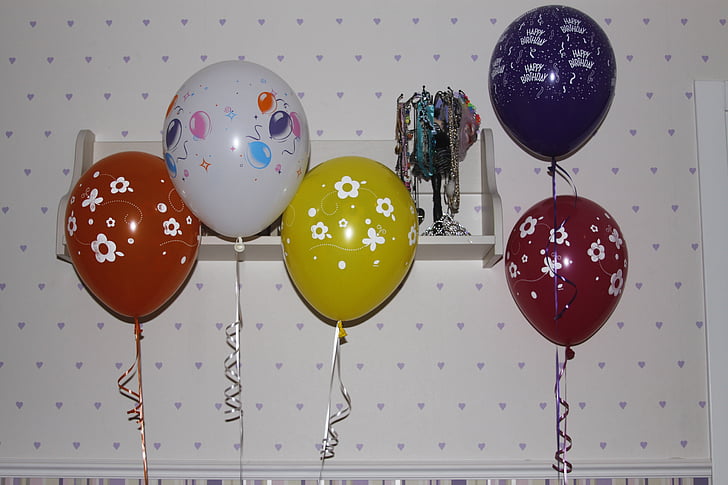 ballonnen, kleurrijke, Gelukkig, partij, viering, decoratie, geel