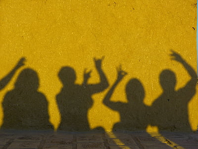 closeup, foto, četri, vīrietis, sieviete, ēnas, saulriets
