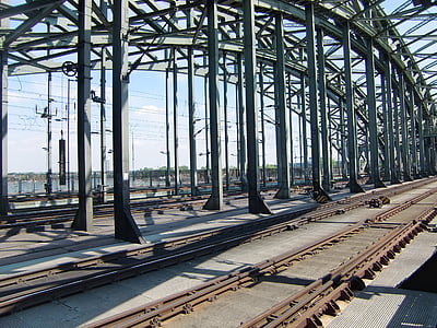 Cologne, kereta api, tampak, kereta api, catenary, Jembatan Hohenzollern, struktur baja