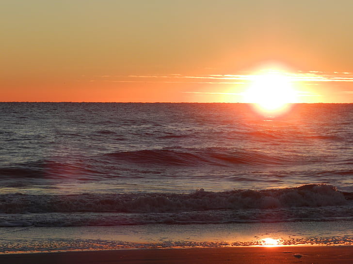 beach, sunrise, sea, water, sky, dawn, scenic