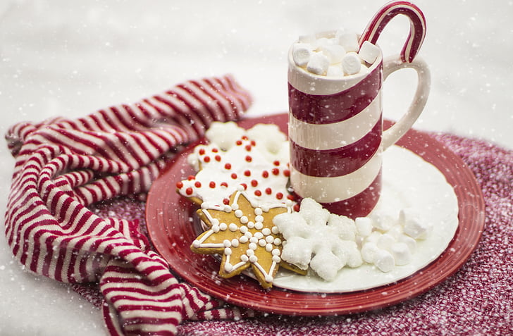 sladkarije trsa, vroča čokolada, kakav, božič, počitnice, pijača, pijača