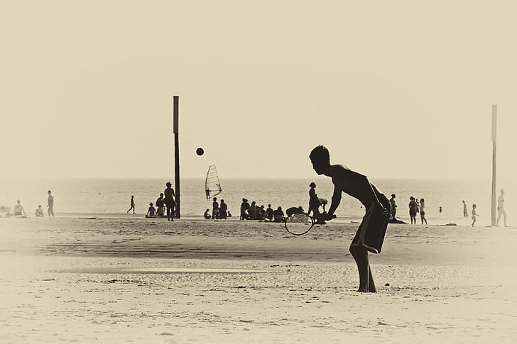 Pantai, pantai pasir, permainan bola, bola, musim panas, air, rekreasi