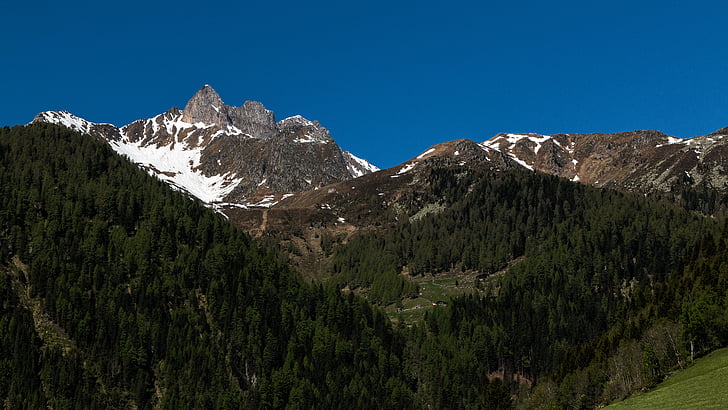 Mountain, hory, Sky, Alpine, Forest, Príroda, Tirolsko