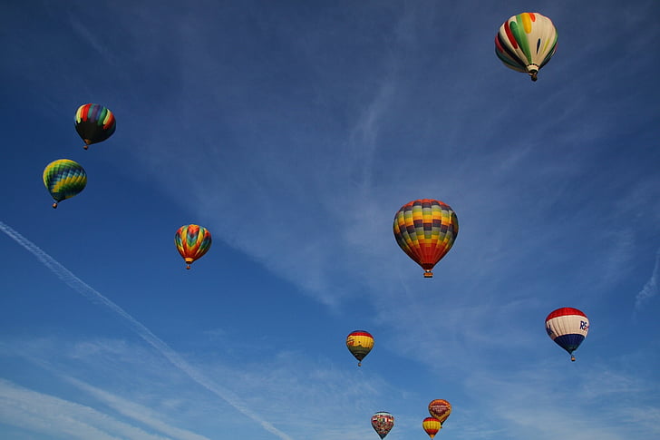 ballonger, varm luft, stiger, himmelen, fargerike, fly, hendelse