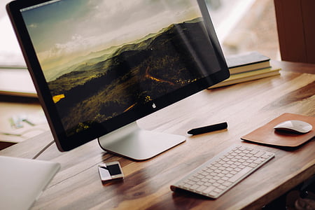 apple, desk, imac, iphone, mac, screen, work