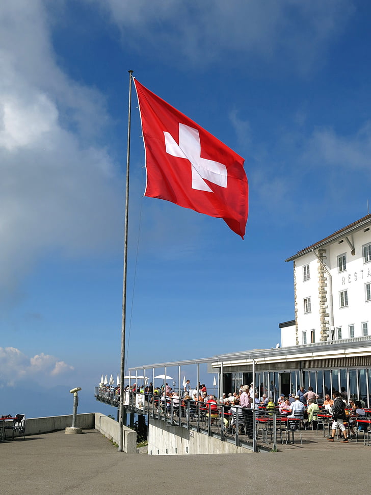 Rigi, Summit, Hotel, pohled, alpské, Švýcarsko, svátek
