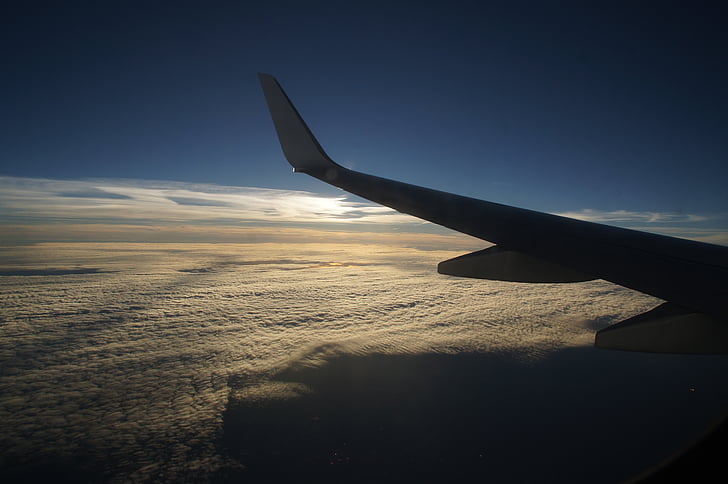 Πορτογαλία, Λισαβόνα, αεροπλάνο, πτέρυγα, αέρα, μπλε, σύννεφα
