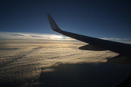 Portugalia, Lizbona, samolot, skrzydło, powietrza, niebieski, chmury