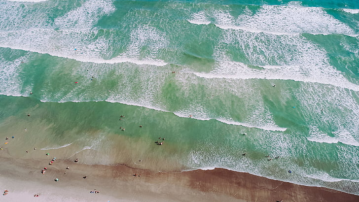 Drohne-Ansicht, Luftbild, Meer, Ozean, Welle, Strand, Ufer
