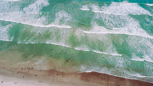 vue de drone, vue aérienne, mer, océan, vague, plage, rive